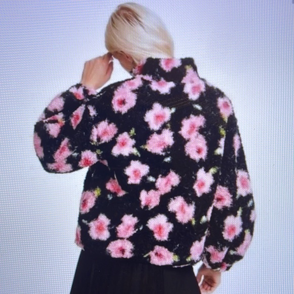 Sandy Liang x Target Floral Black Teddy Sherpa Half Zip Jacket - Picture 4 of 12